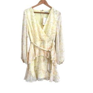 NWT Love Fire yellow long sleeve floral mini dress size medium